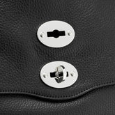 MEDIUM POSTINA® MESSENGER BAG IN TUMBLED LEATHER BLACK NERO | Zanellato