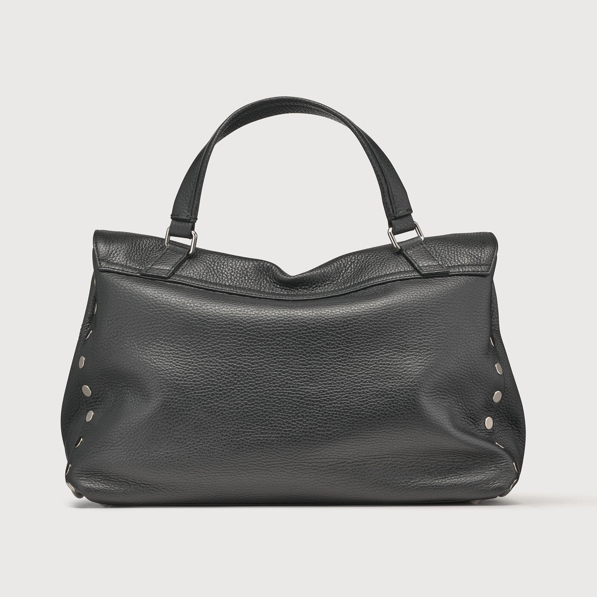 MEDIUM POSTINA® MESSENGER BAG IN TUMBLED LEATHER BLACK NERO