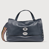 MEDIUM POSTINA® MESSENGER BAG IN TUMBLED LEATHER DARK NAVY | Zanellato