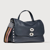 MEDIUM POSTINA® MESSENGER BAG IN TUMBLED LEATHER DARK NAVY - Shoulder Bags | Zanellato