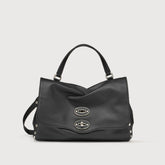SMALL POSTINA® BAG IN SMOOTH BLACK LAVAGNA LEATHER - Smooth Leather Bags | Zanellato