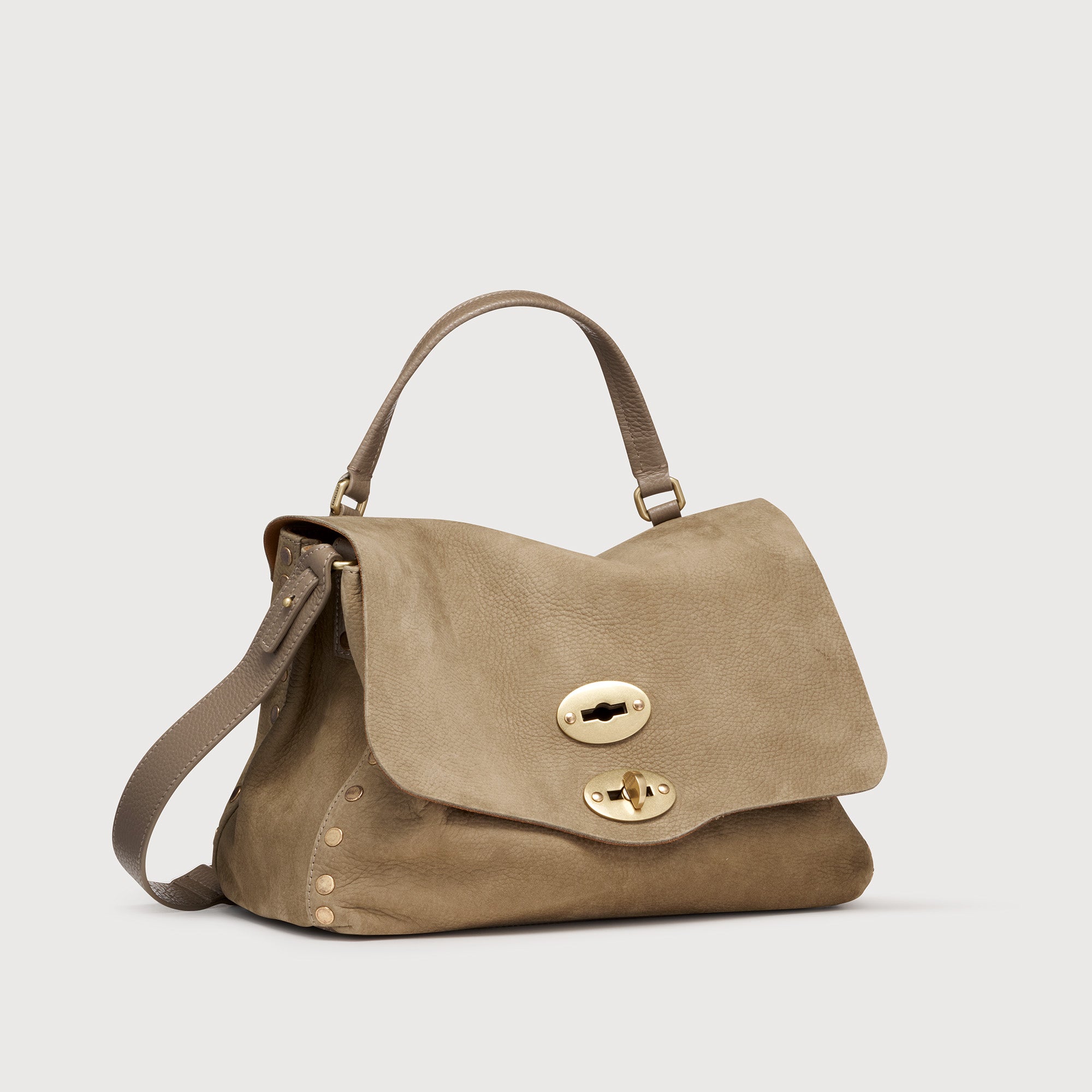 SMALL POSTINA® MESSENGER BAG IN NUBUCK LEATHER GREY VOLTOLINA