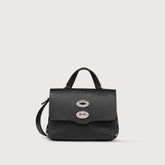 BABY POSTINA® MESSENGER BAG IN TUMBLED LEATHER BLACK NERO - Shoulder Bags | Zanellato