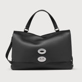 MEDIUM POSTINA® MESSENGER BAG IN TUMBLED LEATHER BLACK NERO - Shoulder Bags | Zanellato