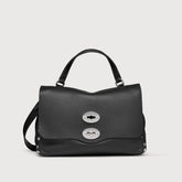 SMALL POSTINA® MESSENGER BAG IN TUMBLED LEATHER BLACK NERO - Shoulder Bags | Zanellato