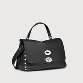 SMALL POSTINA® MESSENGER BAG IN TUMBLED LEATHER BLACK NERO - Shoulder Bags | Zanellato