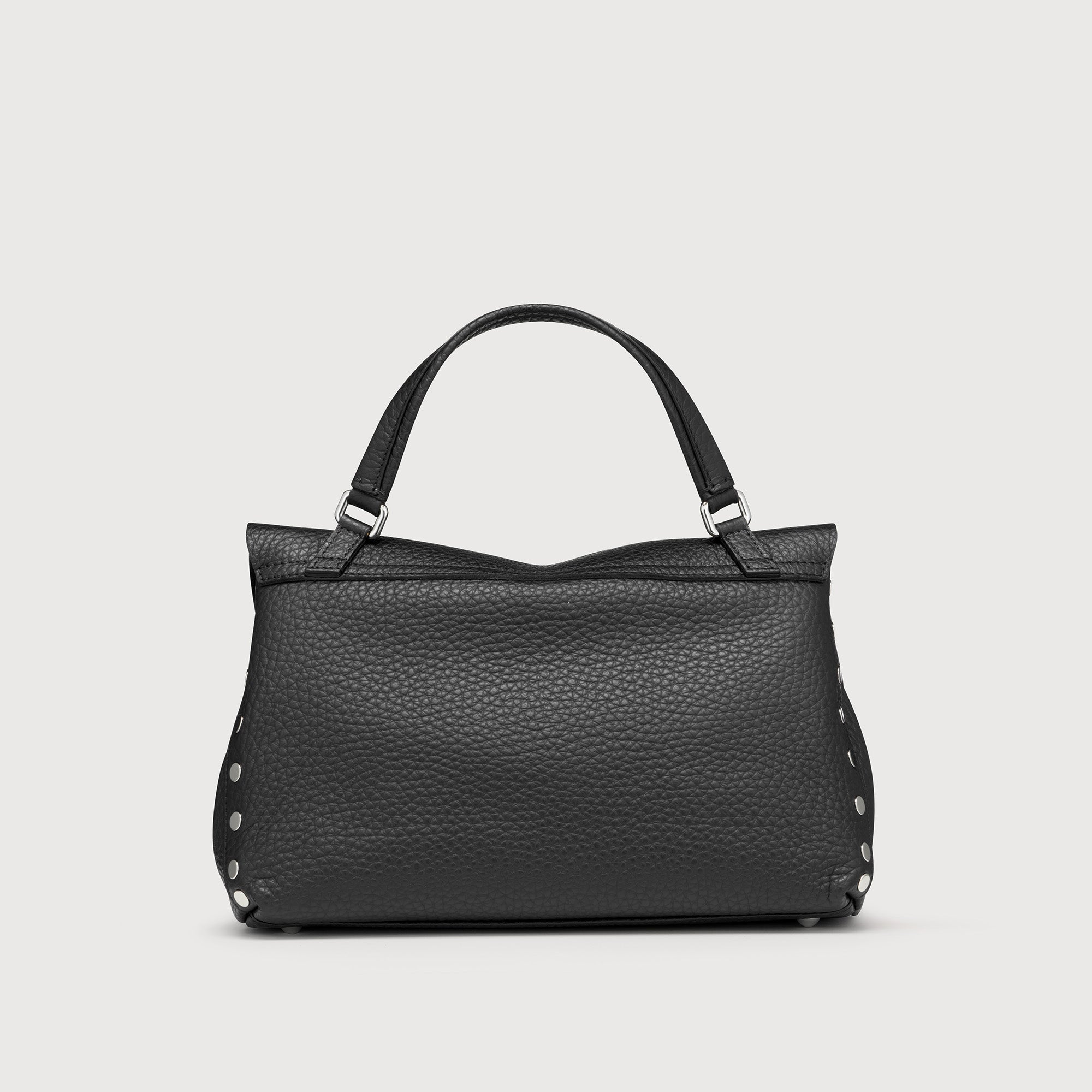SMALL POSTINA® MESSENGER BAG IN TUMBLED LEATHER BLACK NERO