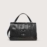 SMALL POSTINA® BAG IN PLEATED LEATHER BLACK LAZZARONE - Fall Winter Bags | Zanellato