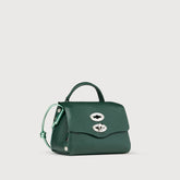 BORSA POSTINA® SUPER BABY IN PELLE MARTELLATA GREEN FILO D'ERBA - Borse in Pelle Laminata | Zanellato
