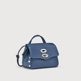 POSTINA® SUPER BABY BAG IN HAMMERED LEATHER BLUE DREAM - Laminated Leather Bags | Zanellato