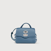 BORSA POSTINA® SUPER BABY IN PELLE MARTELLATA BLUE GINSONE - Borse in Pelle Laminata | Zanellato