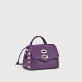 POSTINA® SUPER BABY BAG IN HAMMERED VIOLET AMETHYST LEATHER - Laminated Leather Bags | Zanellato