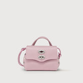 POSTINA® SUPER BABY BAG IN IMPERIAL PINK HAMMERED LEATHER - Laminated Leather Bags | Zanellato