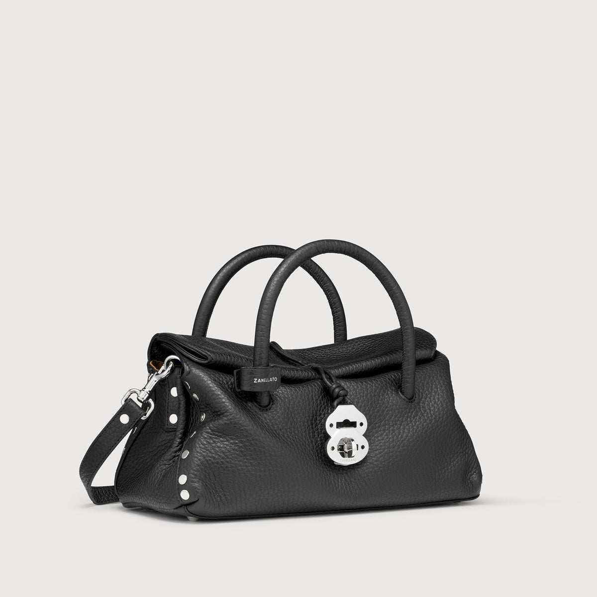 SMALL DOTTA® BAG IN TUMBLED LEATHER BLACK NERO Zanellato