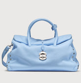 DOTTA® EXTRA LARGE BAG IN HAMMERED LEATHER BLUE SALENTO - Shoulder Bags | Zanellato