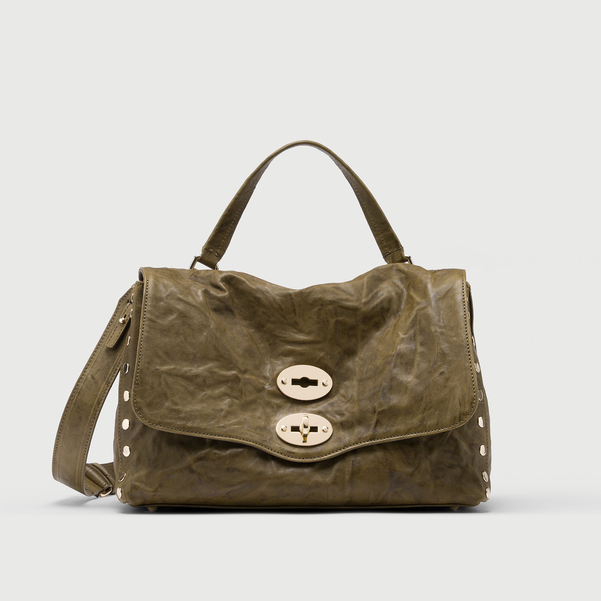 POSTINA® S IN GREEN OLIVA GIARAFFA CRINKLED LEATHER | Zanellato