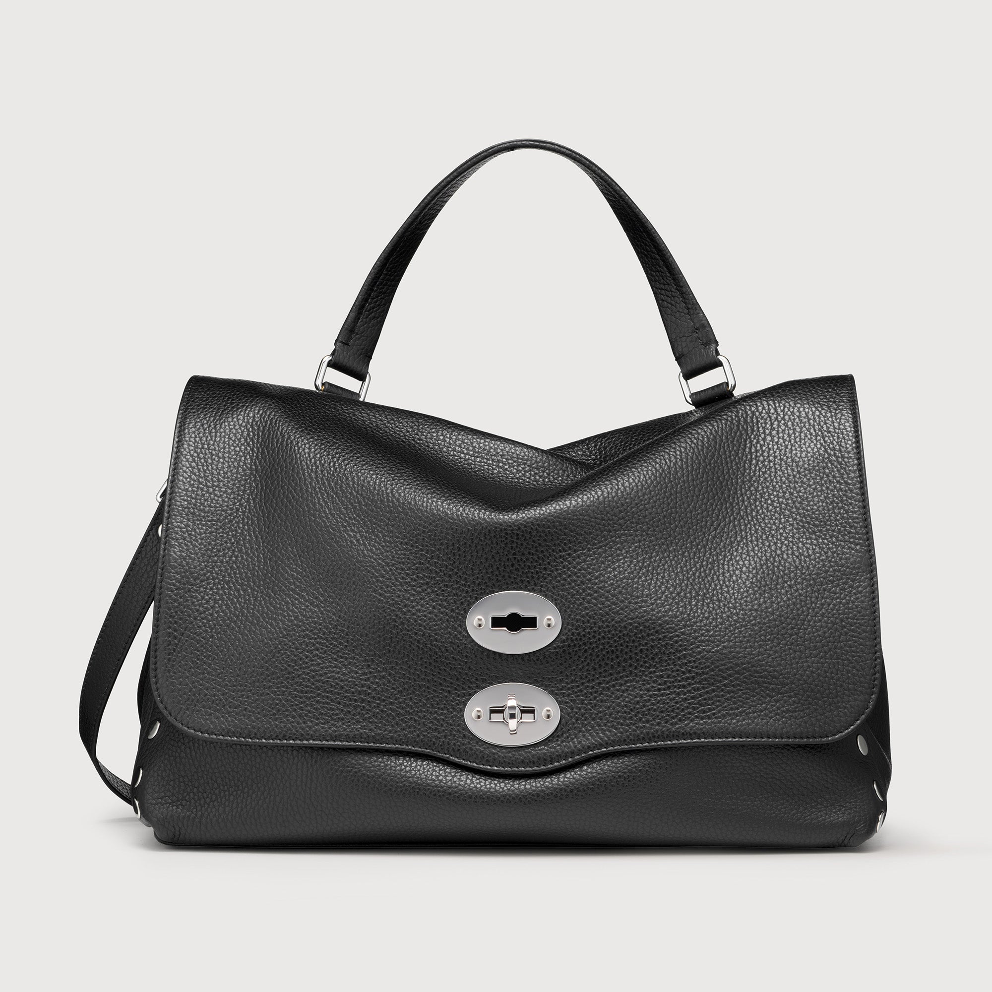 BORSA POSTINA® MEDIUM IN PELLE MARTELLATA BLACK NERO Zanellato