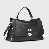 MEDIUM POSTINA® MESSENGER BAG IN TUMBLED LEATHER BLACK NERO - Shoulder Bags | Zanellato