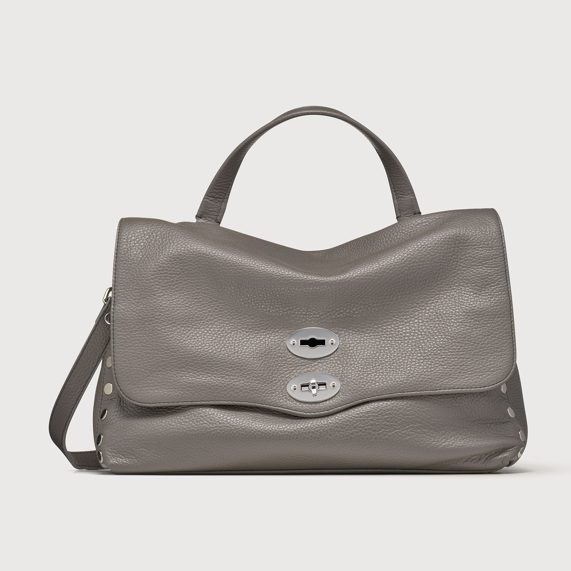 MEDIUM POSTINA® MESSENGER BAG IN TUMBLED LEATHER GREY MONTEBIANCO