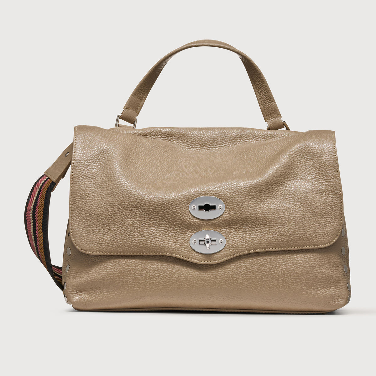 MEDIUM POSTINA® MESSENGER BAG IN TUMBLED LEATHER GREY CRETA 