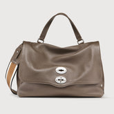 POSTINA® MEDIUM BAG IN HAMMERED LEATHER GREY NOSTALGIA CANAGLIA - Shoulder Bags | Zanellato