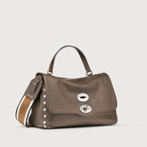 POSTINA® SMALL BAG IN HAMMERED LEATHER GREY NOSTALGIA CANAGLIA - Shoulder Bags | Zanellato