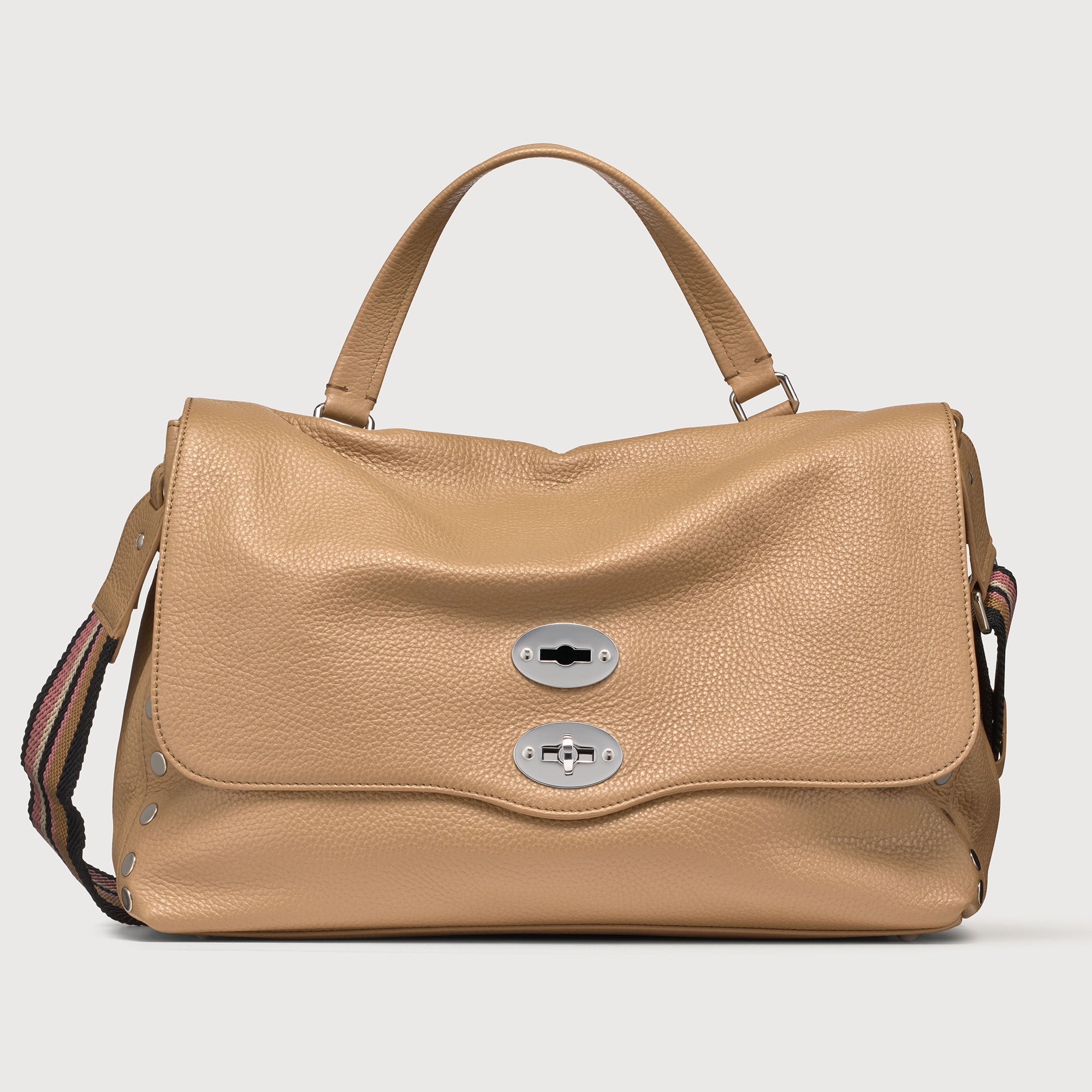 BORSA POSTINA® MEDIUM IN PELLE MARTELLATA BROWN CAPPUCCINO Zanellato