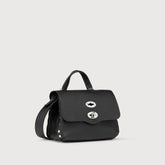 BABY POSTINA® MESSENGER BAG IN TUMBLED LEATHER BLACK NERO - Shoulder Bags | Zanellato