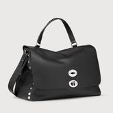 MEDIUM POSTINA® MESSENGER BAG IN TUMBLED LEATHER BLACK NERO - Shoulder Bags | Zanellato
