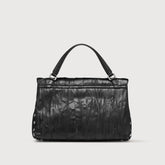 SMALL POSTINA® BAG IN PLEATED LEATHER BLACK LAZZARONE - Black Lazzarone | Zanellato