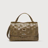 SMALL POSTINA® BAG IN PLEATED LEATHER GREEN CACCIATORE | Zanellato