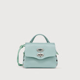 POSTINA® SUPER BABY BAG IN PEPPERMINT GREEN HAMMERED LEATHER - Laminated Leather Bags | Zanellato