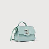 POSTINA® SUPER BABY BAG IN PEPPERMINT GREEN HAMMERED LEATHER - Laminated Leather Bags | Zanellato