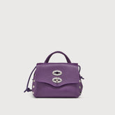 POSTINA® SUPER BABY BAG IN HAMMERED VIOLET AMETHYST LEATHER - Laminated Leather Bags | Zanellato