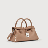 DOTTA® SMALL BAG IN HAMMERED LEATHER BROWN RIBOLLA - Hammered Leather Bags | Zanellato