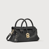 DOTTA® SMALL AMORETTO BLACK ETNA LEATHER BAG - Handbags | Zanellato