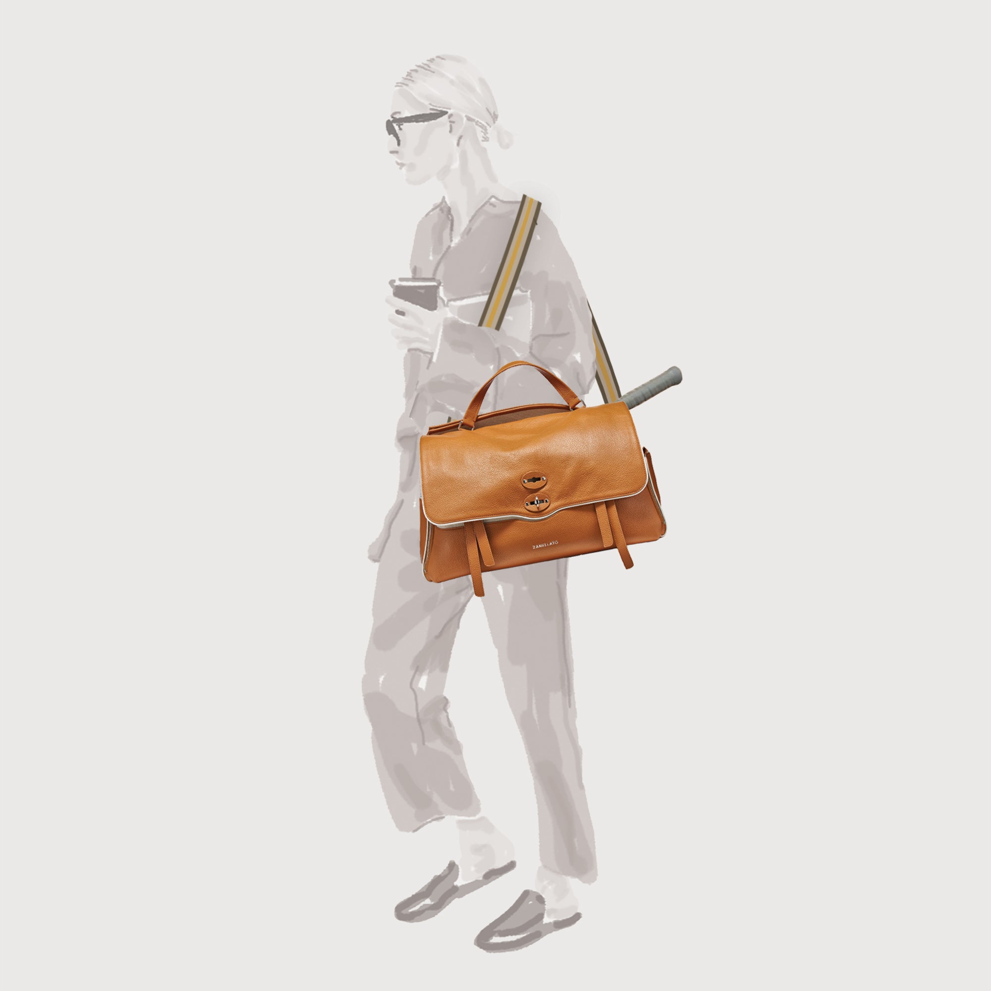 RACQUET CLUB EXTRA LARGE POSTINA BAG IN HAMMERED LEATHER BROWN